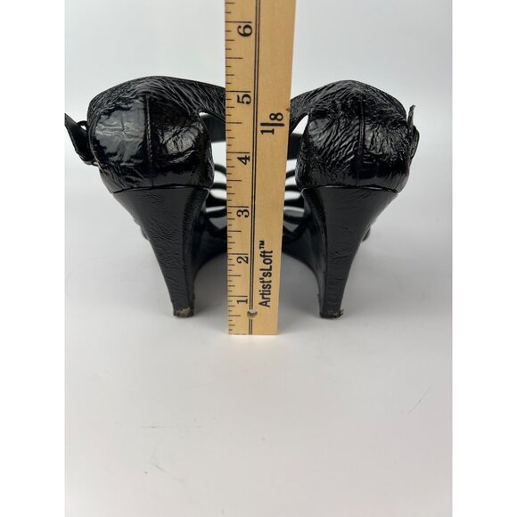 Givenchy Black Patent Crinkled  Leather  Open Toe Wedges size 7 - Picture 13 of 13
